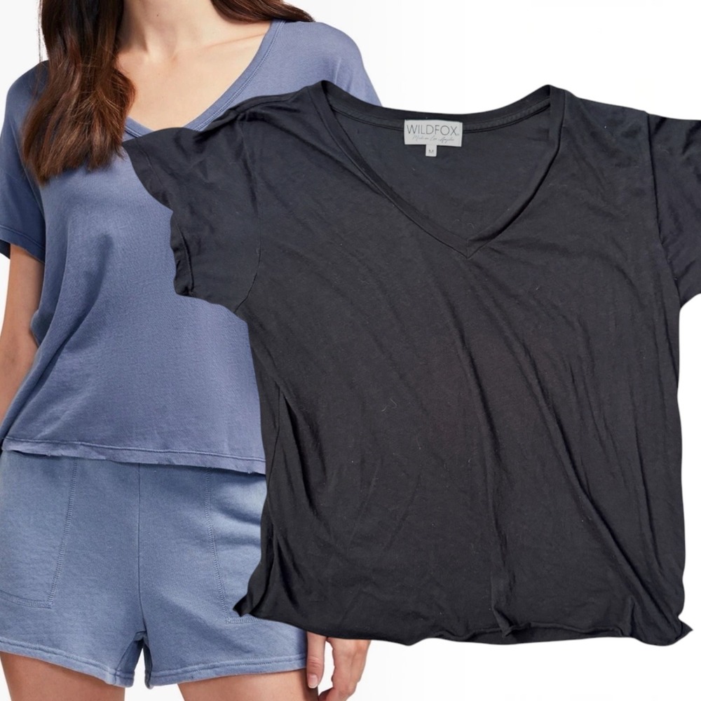 Wildfox V-Neck Tee Essential Short Sleeve Black Medium